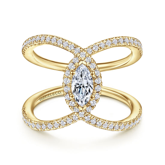 Gabriel - 14K Yellow Gold Marquise Halo Complete Diamond Engagement Ring