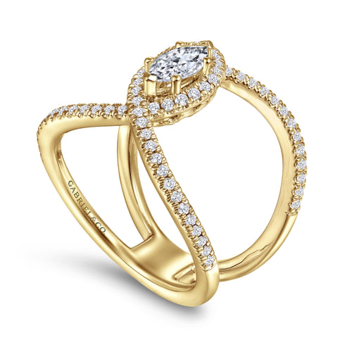 14K Yellow Gold Marquise Halo Complete Diamond Engagement Ring