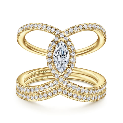 14K Yellow Gold Marquise Halo Complete Diamond Engagement Ring