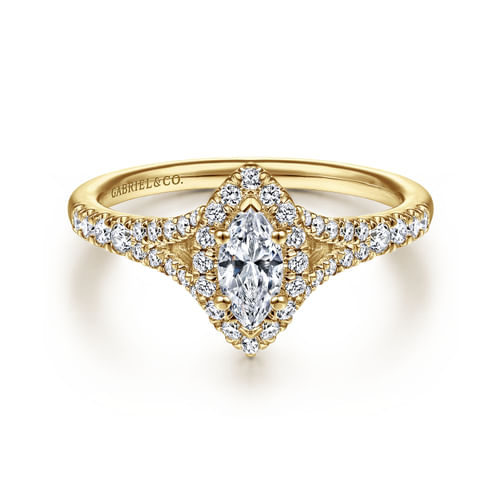 14K Yellow Gold Marquise Halo Complete Diamond Engagement Ring