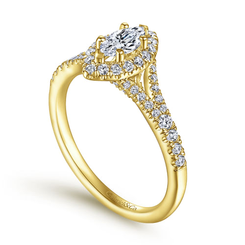 14K Yellow Gold Marquise Halo Complete Diamond Engagement Ring
