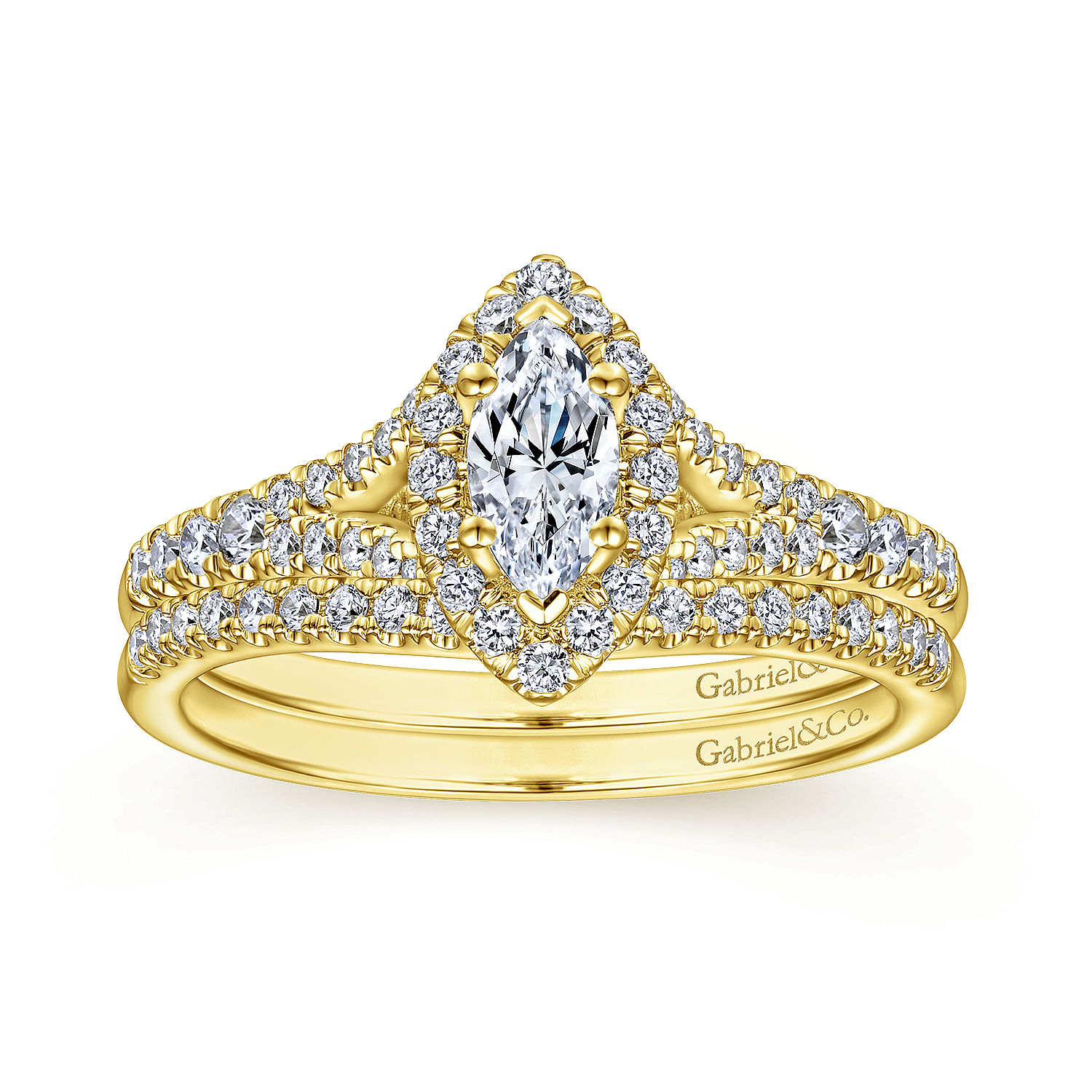 14K Yellow Gold Marquise Halo Complete Diamond Engagement Ring