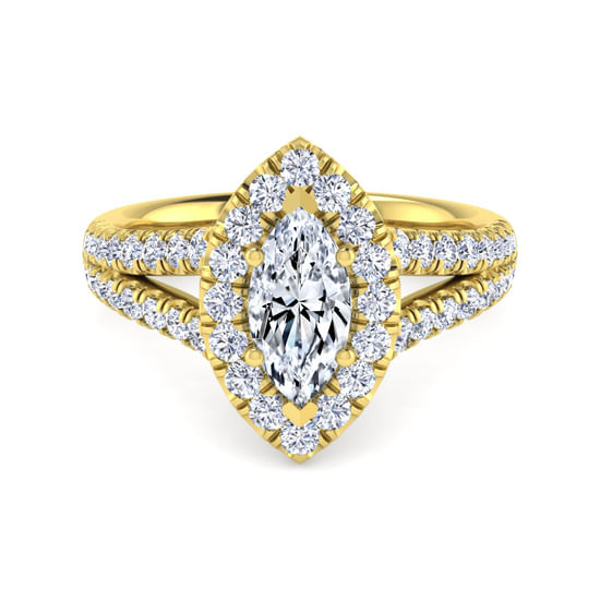 Gabriel - 14K Yellow Gold Marquise Halo Diamond Engagement Ring