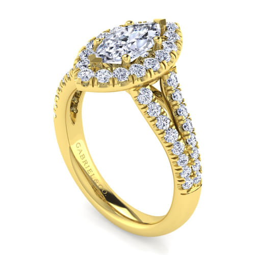14K Yellow Gold Marquise Halo Diamond Engagement Ring