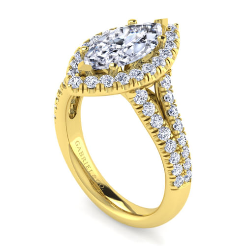 14K Yellow Gold Marquise Halo Diamond Engagement Ring