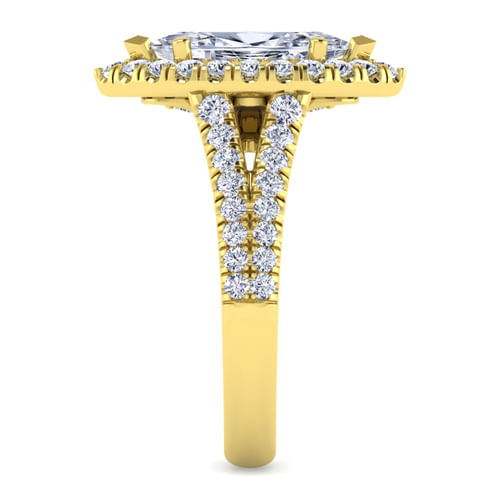 14K Yellow Gold Marquise Halo Diamond Engagement Ring