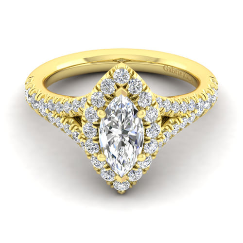 14K Yellow Gold Marquise Halo Diamond Engagement Ring