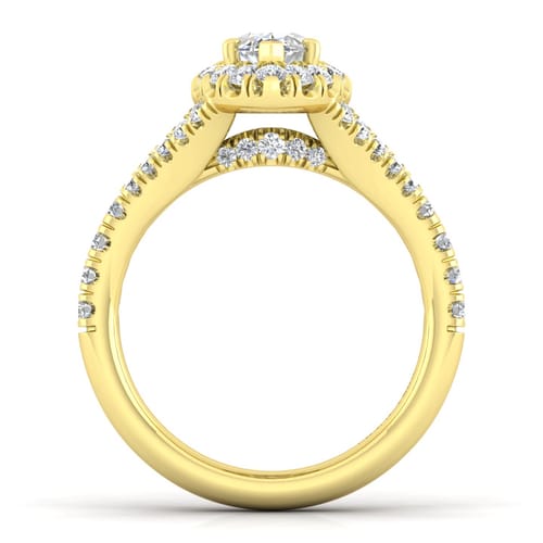 14K Yellow Gold Marquise Halo Diamond Engagement Ring