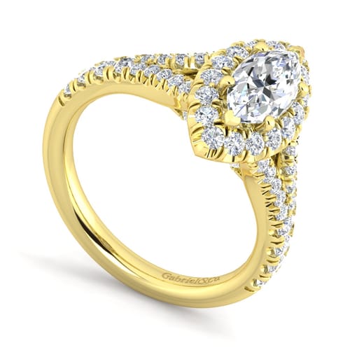 14K Yellow Gold Marquise Halo Diamond Engagement Ring