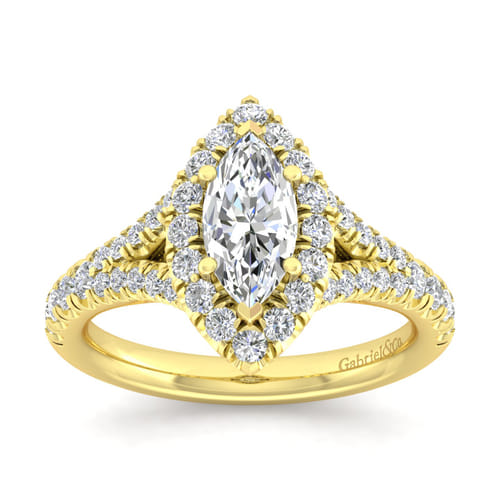 14K Yellow Gold Marquise Halo Diamond Engagement Ring