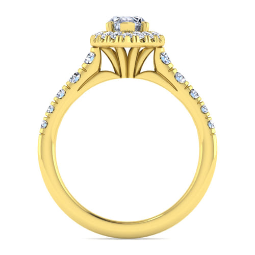 14K Yellow Gold Marquise Halo Diamond Engagement Ring