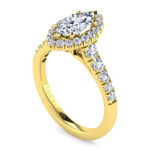 14K Yellow Gold Marquise Halo Diamond Engagement Ring