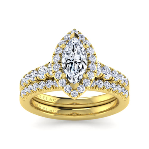 14K Yellow Gold Marquise Halo Diamond Engagement Ring