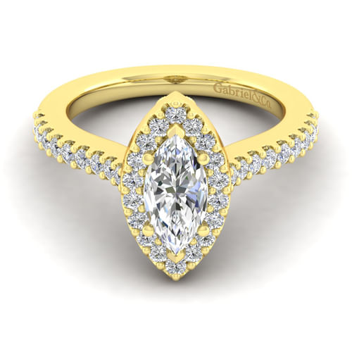 14K Yellow Gold Marquise Halo Diamond Engagement Ring
