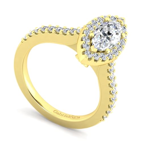14K Yellow Gold Marquise Halo Diamond Engagement Ring