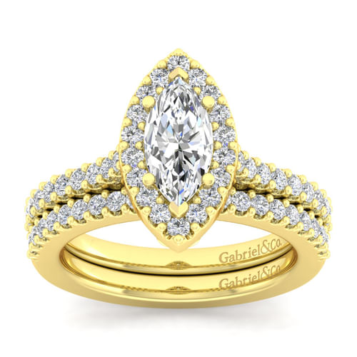 14K Yellow Gold Marquise Halo Diamond Engagement Ring