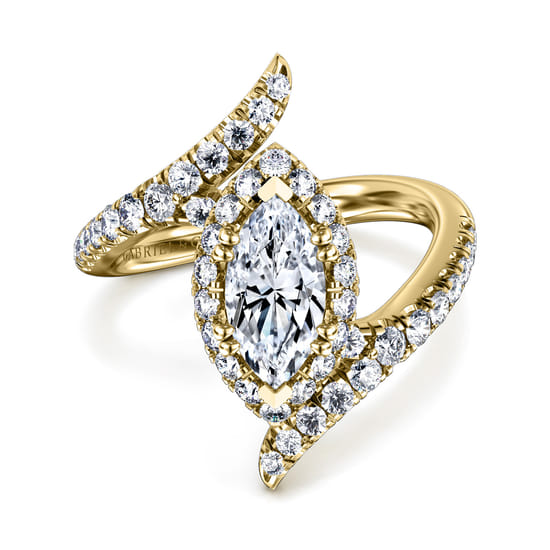 Gabriel - 14K Yellow Gold Marquise Halo Diamond Engagement Ring