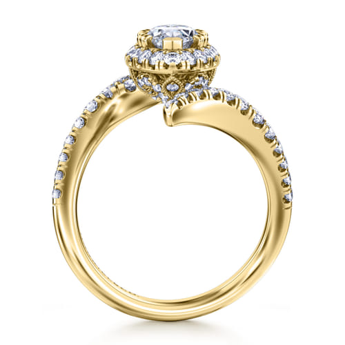 14K Yellow Gold Marquise Halo Diamond Engagement Ring