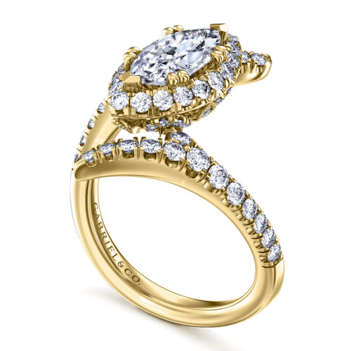 14K Yellow Gold Marquise Halo Diamond Engagement Ring