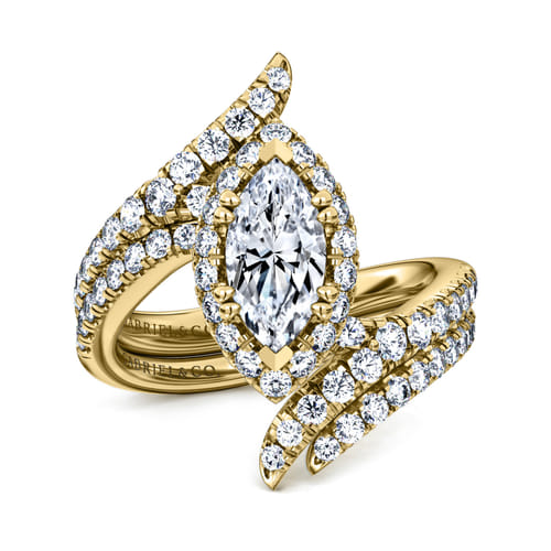 14K Yellow Gold Marquise Halo Diamond Engagement Ring
