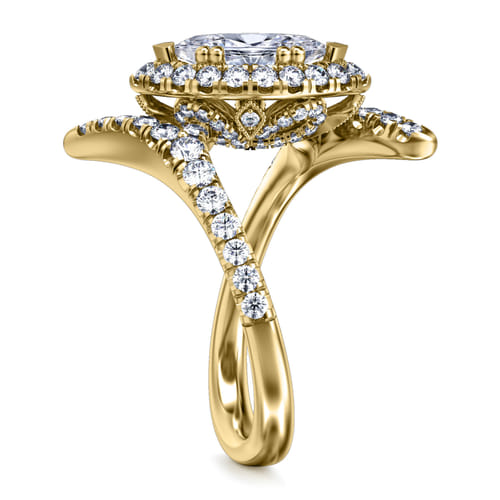 14K Yellow Gold Marquise Halo Diamond Engagement Ring
