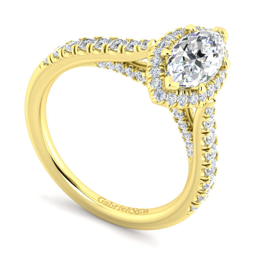 14K Yellow Gold Marquise Halo Diamond Engagement Ring