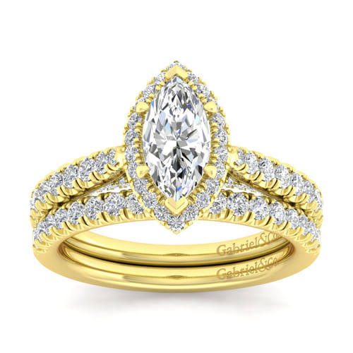 14K Yellow Gold Marquise Halo Diamond Engagement Ring