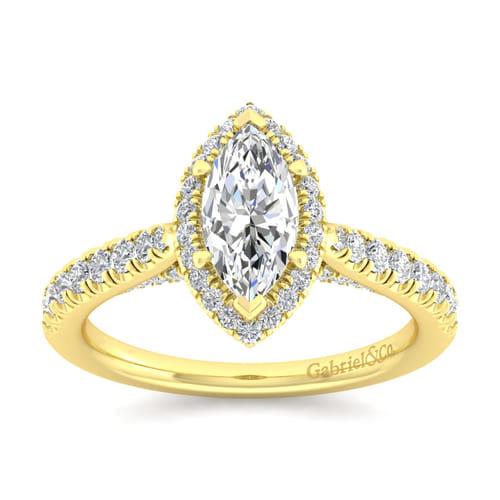 14K Yellow Gold Marquise Halo Diamond Engagement Ring