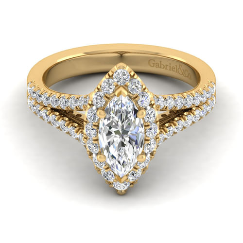 14K Yellow Gold Marquise Halo Diamond Engagement Ring