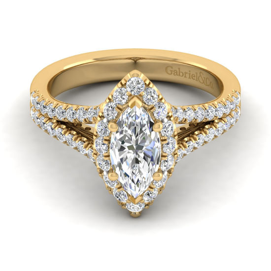 Gabriel - 14K Yellow Gold Marquise Halo Diamond Engagement Ring