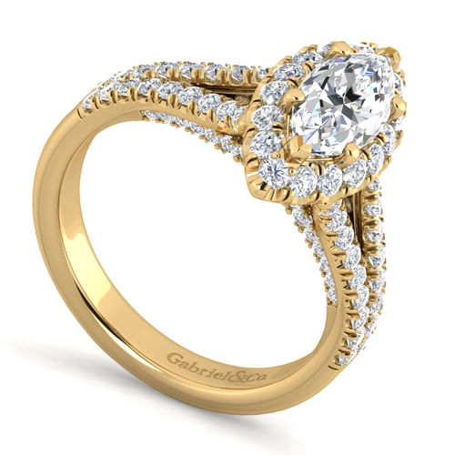 14K Yellow Gold Marquise Halo Diamond Engagement Ring