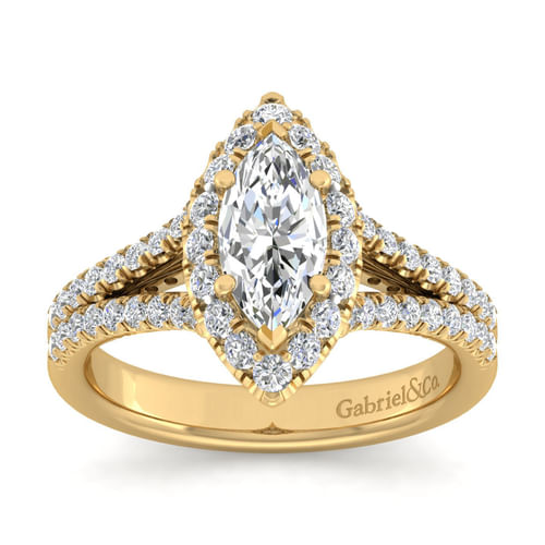 14K Yellow Gold Marquise Halo Diamond Engagement Ring