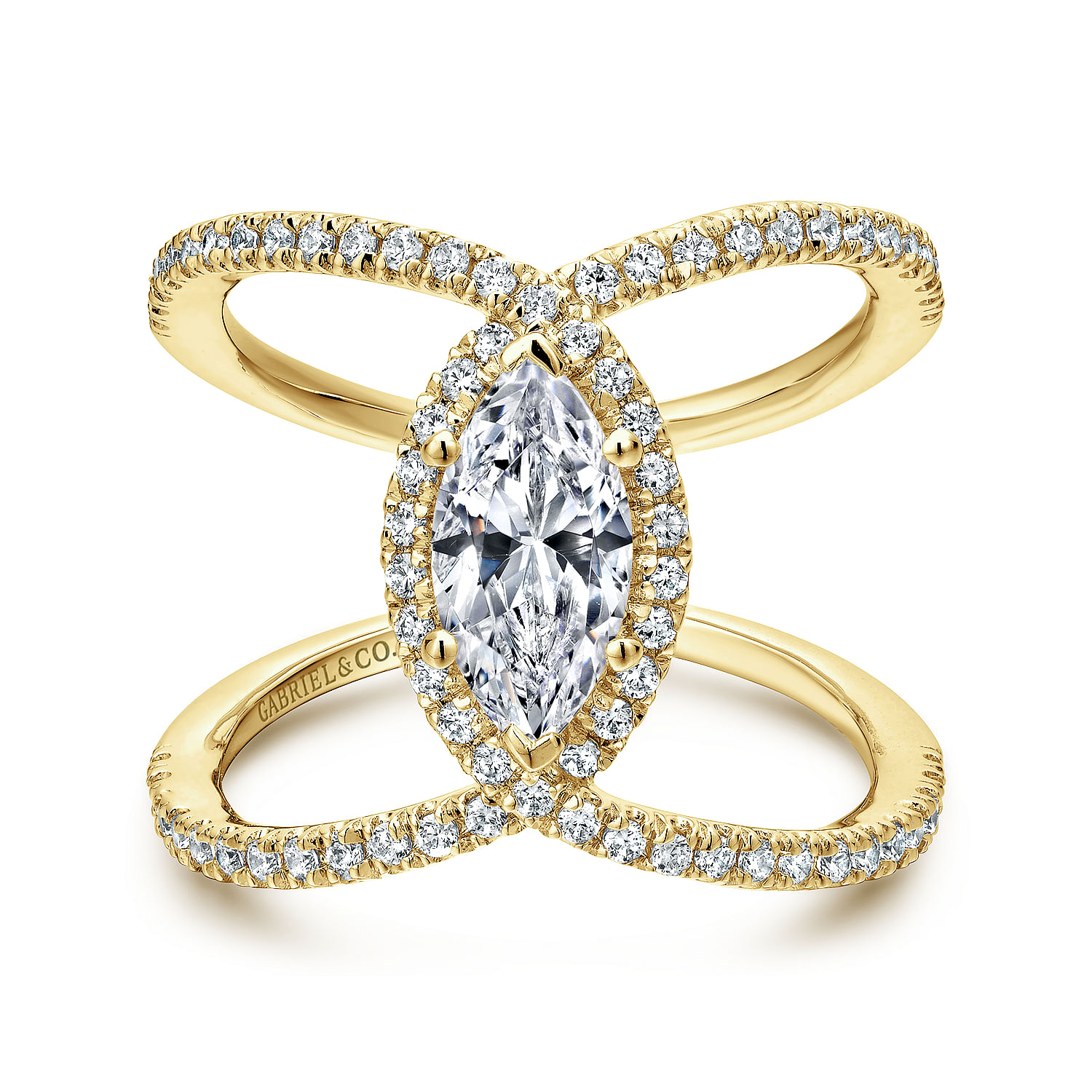 Gabriel - 14K Yellow Gold Marquise Halo Diamond Engagement Ring