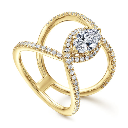 14K Yellow Gold Marquise Halo Diamond Engagement Ring