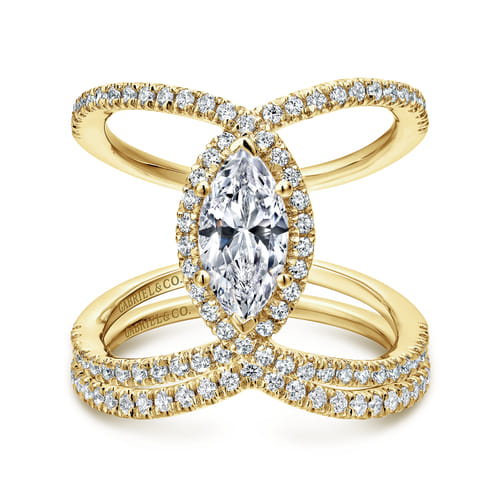 14K Yellow Gold Marquise Halo Diamond Engagement Ring