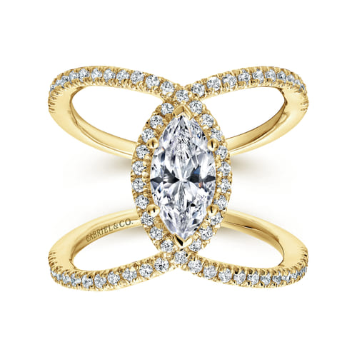 14K Yellow Gold Marquise Halo Diamond Engagement Ring