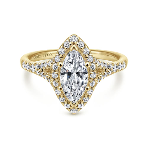 14K Yellow Gold Marquise Halo Diamond Engagement Ring