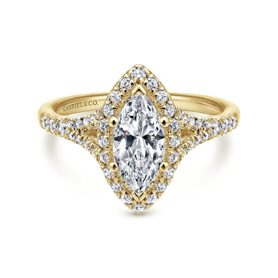 Gabriel - 14K Yellow Gold Marquise Halo Diamond Engagement Ring