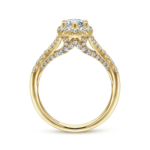 14K Yellow Gold Marquise Halo Diamond Engagement Ring