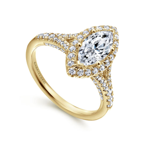 14K Yellow Gold Marquise Halo Diamond Engagement Ring