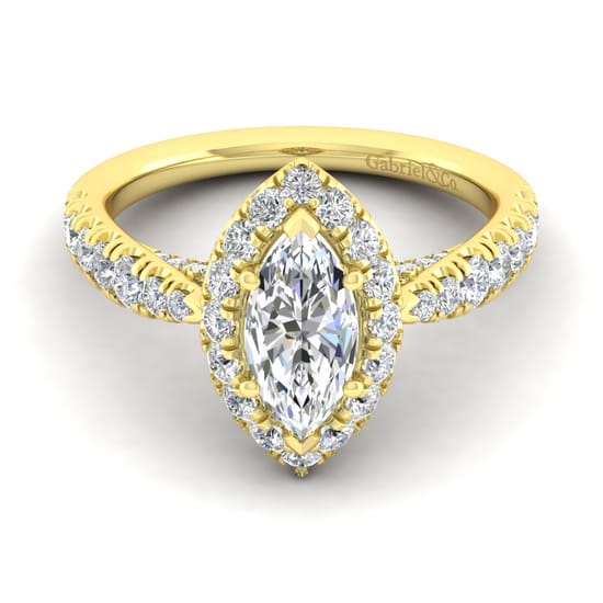 Gabriel - 14K Yellow Gold Marquise Halo Diamond Engagement Ring