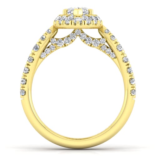 14K Yellow Gold Marquise Halo Diamond Engagement Ring