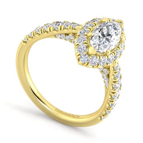 14K Yellow Gold Marquise Halo Diamond Engagement Ring