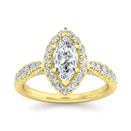 14K Yellow Gold Marquise Halo Diamond Engagement Ring