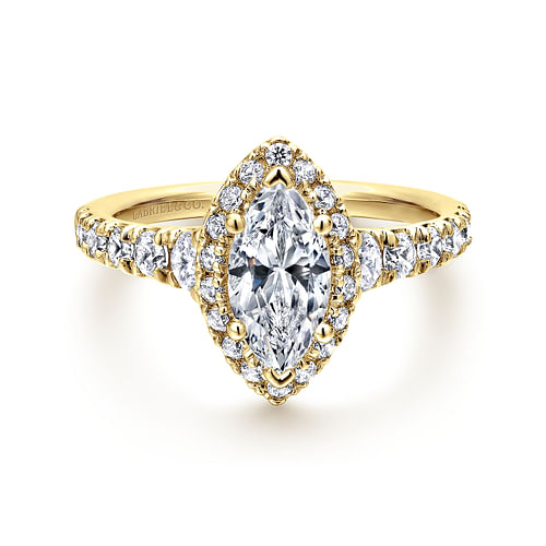 14K Yellow Gold Marquise Halo Diamond Engagement Ring