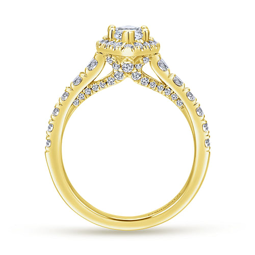 14K Yellow Gold Marquise Halo Diamond Engagement Ring