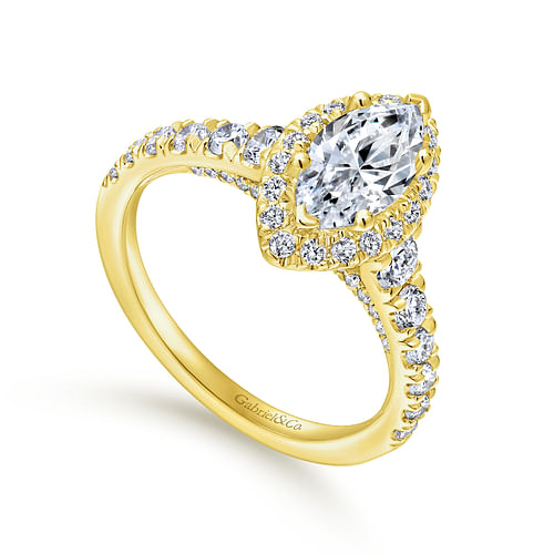 14K Yellow Gold Marquise Halo Diamond Engagement Ring