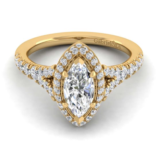 Gabriel - 14K Yellow Gold Marquise Halo Diamond Engagement Ring