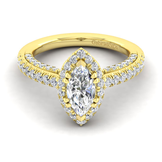 Gabriel - 14K Yellow Gold Marquise Halo Diamond Engagement Ring