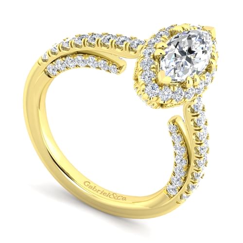 14K Yellow Gold Marquise Halo Diamond Engagement Ring